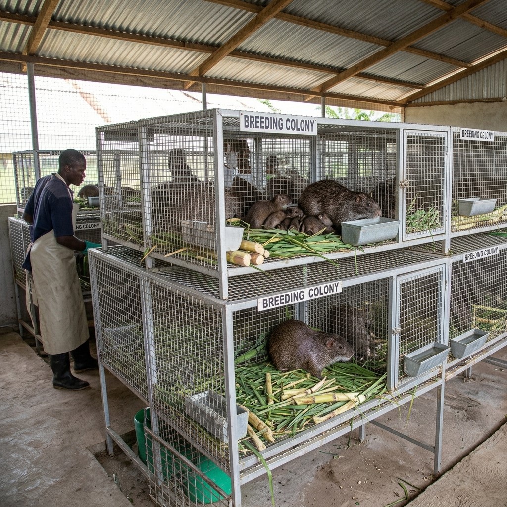Healthy grasscutter breeding colonies consisting of a mature male and productive females. Ideal for: • New farmers • Commercial farms • Farm expansion • Institutional projects